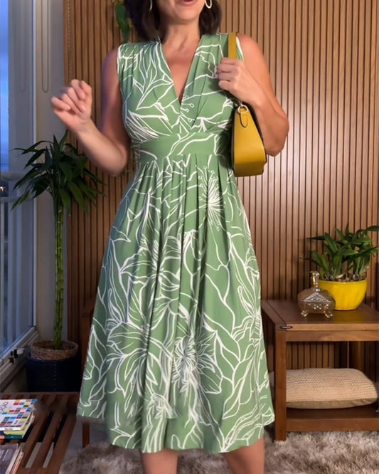👗 50% DE RÉDUCTION ! 🔥 Robe Sans Manches Col en V Taille Resserrée – Coupe Flatteuse, Tissu Fluide & Élégante – Parfaite pour les Soirées ou les Journées Estivales 🌸