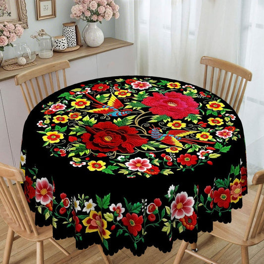 🏵️🌿 Nappe mexicaine à fleurs bord festonné – Imprimé éclatant, finition artisanale, la touche colorée et chaleureuse pour vos repas en famille et vos réceptions entre amis ☀️🍷