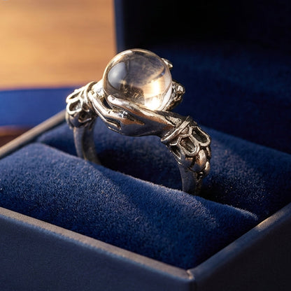 📢📢50 % DE RÉDUCTION !! ⏰Bague boule de cristal gothique – Ajustable, plaquée argent antique, orbe mystique et cuivre durable ✨🔮