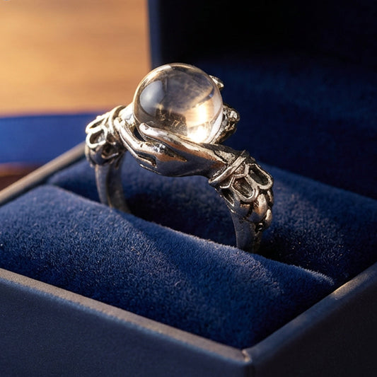 📢📢50 % DE RÉDUCTION !! ⏰Bague boule de cristal gothique – Ajustable, plaquée argent antique, orbe mystique et cuivre durable ✨🔮