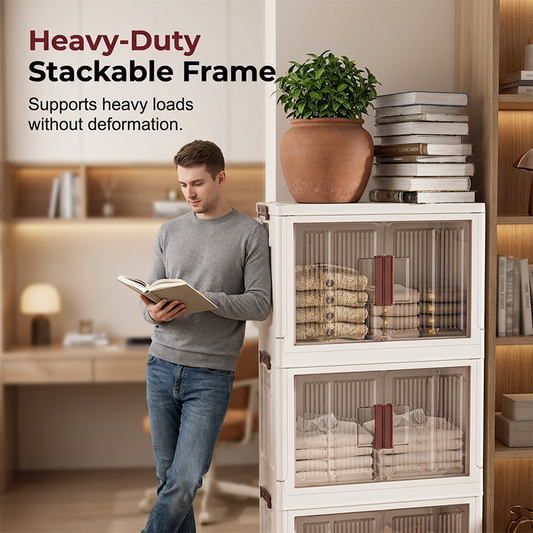 🦦 50% DE RÉDUCTION ! 🧺 Bac de Rangement Pliable Grande Capacité avec Couvercle – 3 Étages, Portes Magnétiques & Roulettes – Idéal pour Vêtements, Jouets et Couvertures 🏠✨