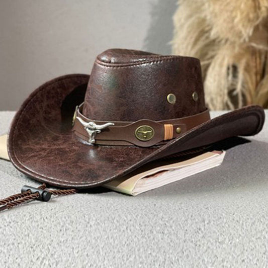 🤠 OFFRE LIMITÉE -50% ! ✨ Chapeau de Cowboy Vintage à Large Bord & Lanière – PU, Taille Unique, Réglable ☀️