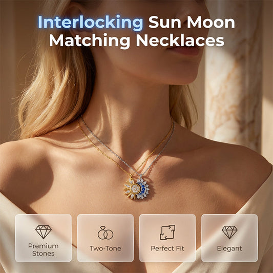 🌙☀️ -50% ! Collier Pendentif Soleil & Lune Femme Strass Premium – Symbole Harmonie Éternelle Amour, Strass Bleus Transparents Scintillement Éblouissant, Placage Bicolore Or & Argent · Couple & Amies ✨