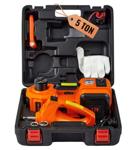 🚗✨ Kit de cric 12-en-1 – 5 tonnes max, vérin hydraulique, clé à chocs électrique, pompe gonflable, lampe LED – le kit de secours complet pour changer une roue en toute sécurité 🛠️💪
