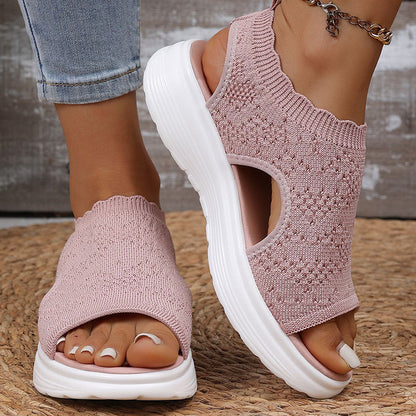 👡50 % DE RÉDUCTION EN CE MOMENT ! 💐 Sandales à semelle compensée en tricot respirant pour femme – Tige en tricot aéré, semelle rembourrée et chaussures d'été légères et confortables ✨