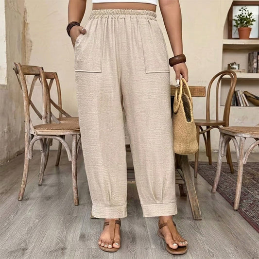 👖 50% DE RÉDUCTION ✨ Pantalon femme casual à chevilles retroussées – Coupe ample & ceinture élastique – Couleurs unies, parfait pour un look décontracté ou chic – confortable et intemporel 🍂🌸