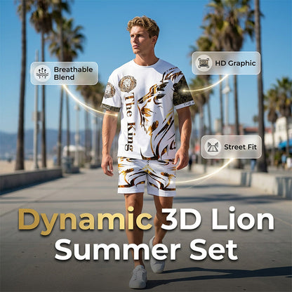 🦁 50 % DE REMISE ! ! ✨ Ensemble graphique Lion pour hommes – Bold, respirant, urbain et cool cool 😎