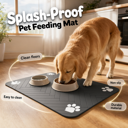 🐾💧 Tapis de gamelle pour animaux facile à nettoyer – Bordure anti-débordement, surface imperméable, un coup d’éponge et c’est propre, fini les éclaboussures d’eau et les croquettes éparpillées sur le carrelage 🧼🐶