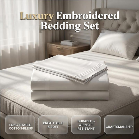 🛏️ 50% DE RÉDUCTION ⏰ Parure de lit européenne brodée de luxe – Tissu doux, finition raffinée – Apporte une touche d’élégance à votre chambre – confortable et respirante 🌙🌸✨