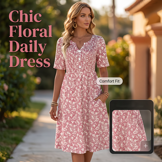 🌸 50% DE RÉDUCTION ! 👗 Robe Imprimée Décontractée à Col V avec Poches pour Femme – Tissu Premium Doux, Imprimé Floral Charmant & Poches Latérales – Idéale pour le Quotidien et Toutes les Saisons ✨