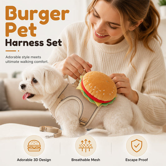 Ensemble Harnais et Laisse Hamburger Mignon pour Animal avec Mini Sac à Dos