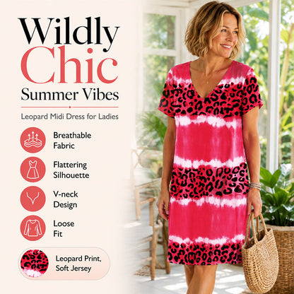 🏖️ Soldes d'été -50% 🏝️🐆Robe Midi Léopard Femme Col V👗✨