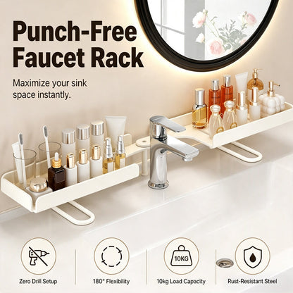Étagère de Rangement Pliable en Acier — Support sans perçage à fixer au-dessus du robinet, avec supports réglables pour un drainage facile et un nettoyage simple à l'aide d'un chiffon humide