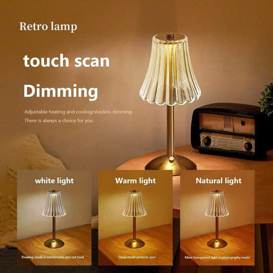 🪔 -50% ! ✨ Lampe de Table Rétro Rechargeable – Acrylique + Fer – Ø11×30 cm – 2 W – Tactile 3 Couleurs – Type-C – Protection des Yeux – Or 🏠