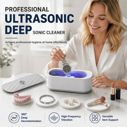 ✨ Nettoyeur à Ultrasons Multifonction Sans Fil | 💍 Nettoyage en Profondeur Bijoux, Lunettes et Dentiers 👓 | 💧 Rechargeable et Compact (300ml)