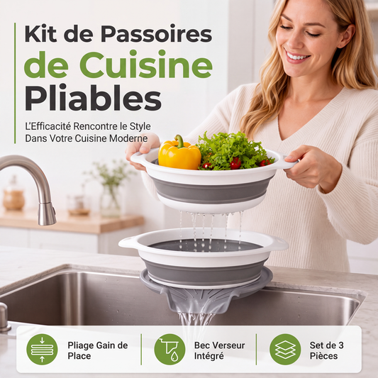 🔥 OFFRE LIMITÉE : -50 % ! 🥗 Passoire Pliable Multifonction – Égouttoir avec Base de Vidange, Compacte & Pratique pour la Cuisine ✨