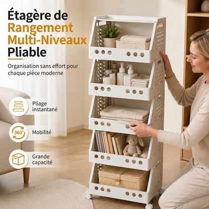 🛒🚪 -60% ! 🛠️Organisateur de Rangement Pliable à Plusieurs Niveaux avec Roues.
