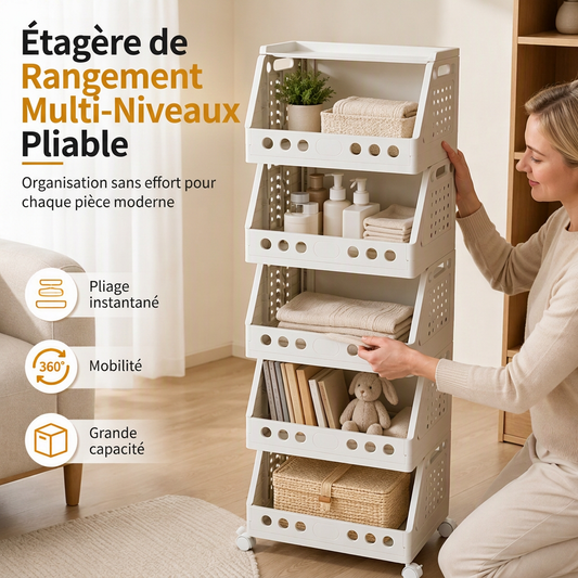 🛒🚪 -60% ! 🛠️Organisateur de Rangement Pliable à Plusieurs Niveaux avec Roues.