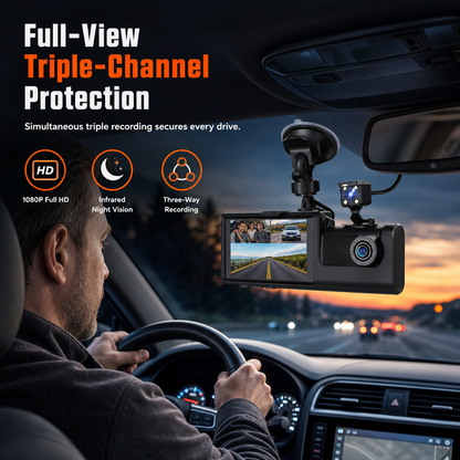 Caméra embarquée 1080P à 3 canaux pour voiture